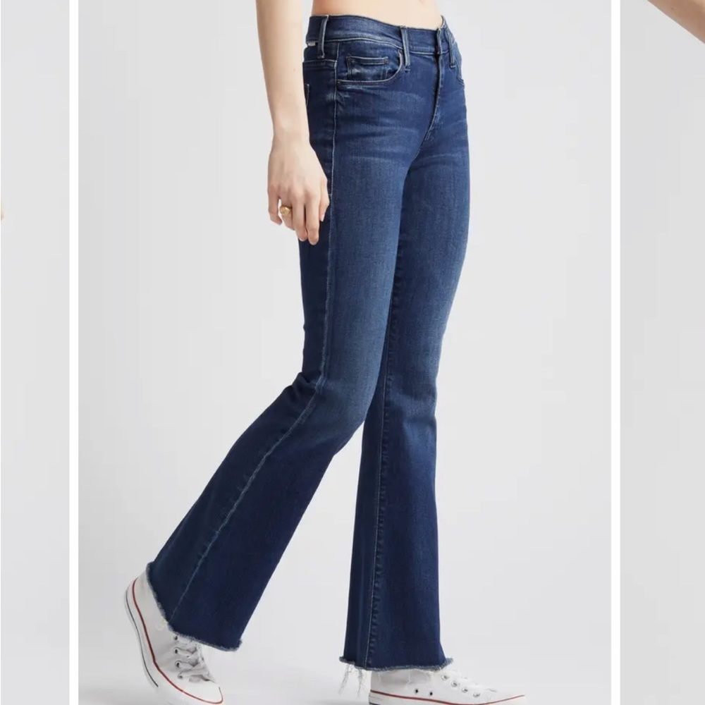 MOTHER DENIM Dark wash raw hem boot cut jeans